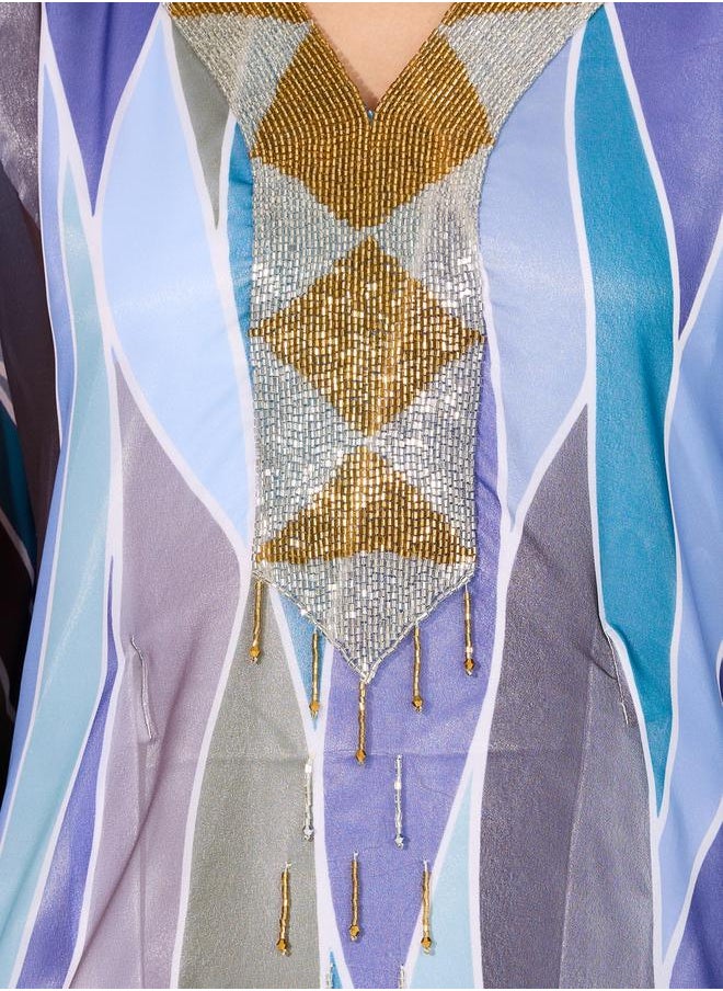 Maxim Creation - Abstract Print Georgette Farasha Kaftan with Handwork by Styli - Image 1