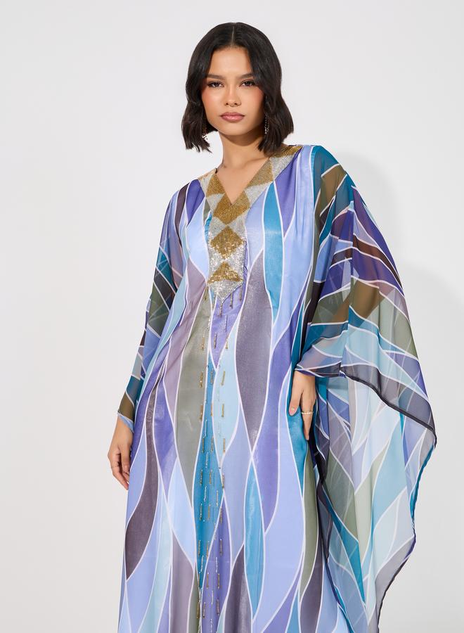 تايك تو قفطان طويل مطبع بطبعة مجردة - Image 5