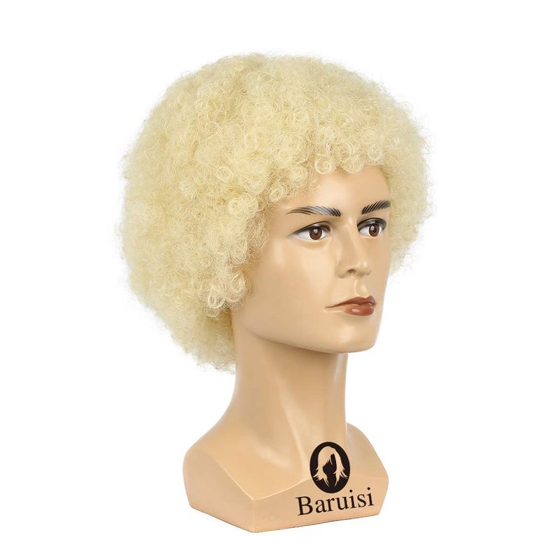 Baruisi Jumbo Disco Afro Wig Fluffy Synthetic 70s Hippie Costume Wig for Men,Blonde - Image 3