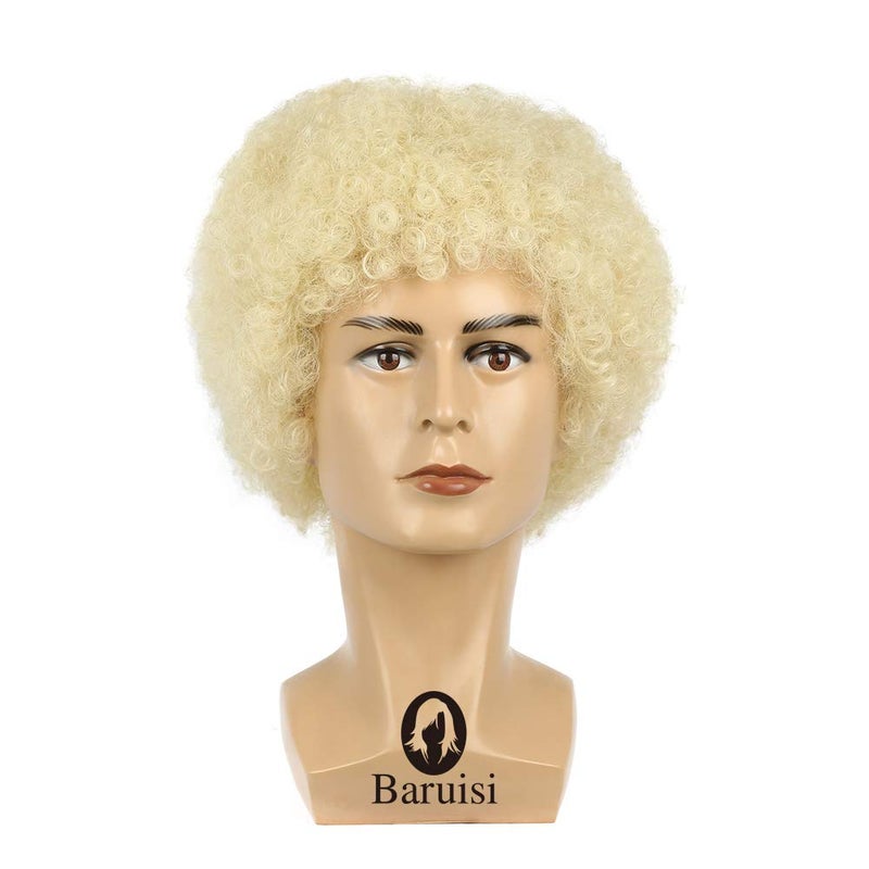 Baruisi Jumbo Disco Afro Wig Fluffy Synthetic 70s Hippie Costume Wig for Men,Blonde - Image 2