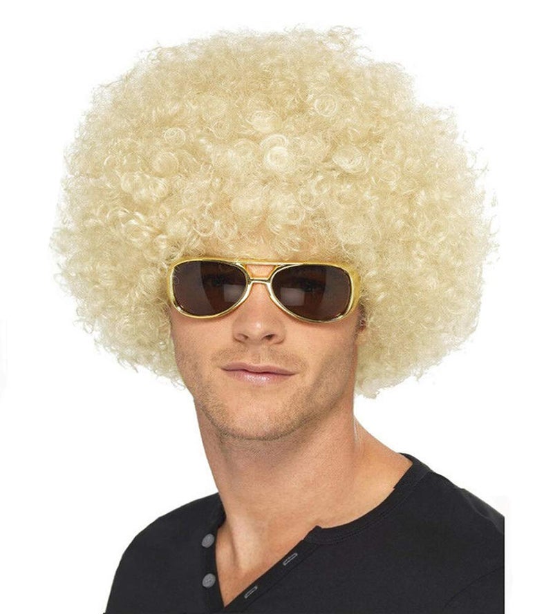 Baruisi Jumbo Disco Afro Wig Fluffy Synthetic 70s Hippie Costume Wig for Men,Blonde - Image 1