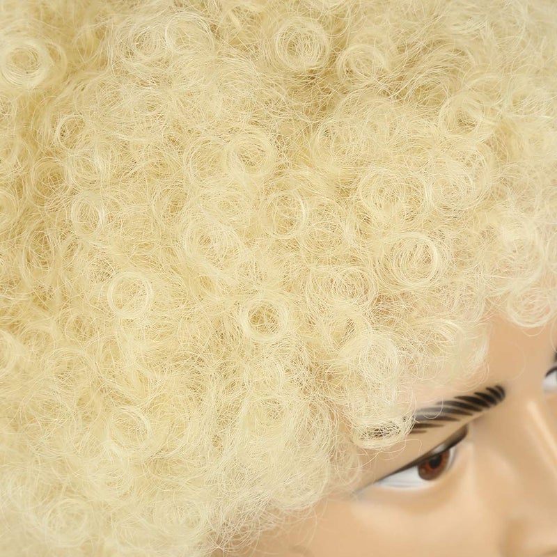 Baruisi Jumbo Disco Afro Wig Fluffy Synthetic 70s Hippie Costume Wig for Men,Blonde - Image 4
