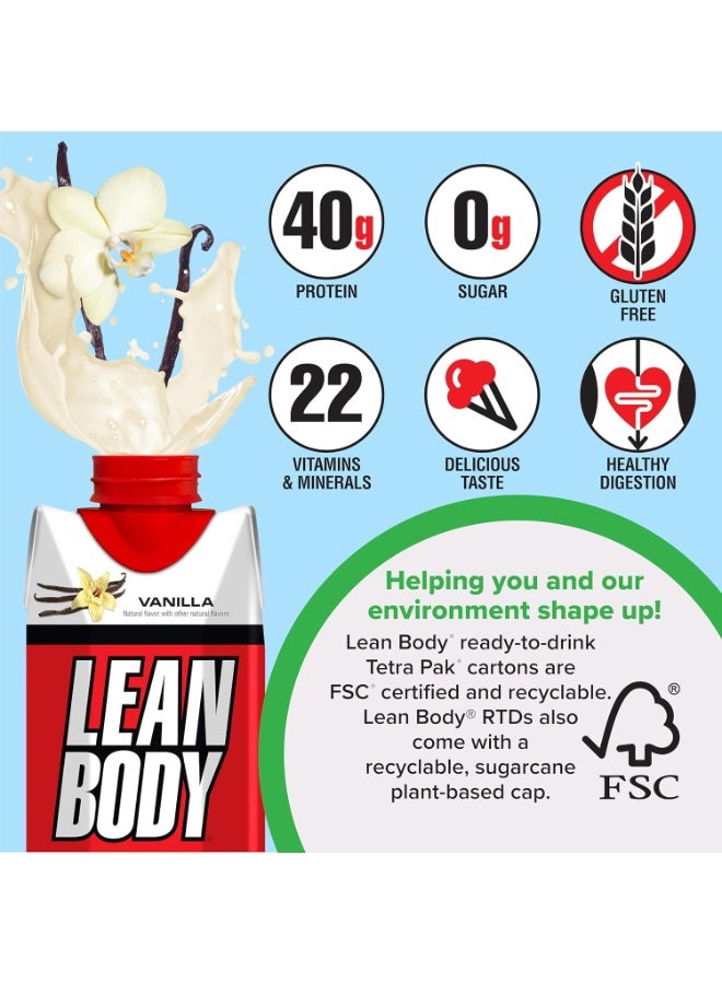 Labrada Lean Body Ready To Drink Protein Shake- Vanilla, 40g Protein, 0 Sugar. 500ml, Box of 12 pcs - Image 3