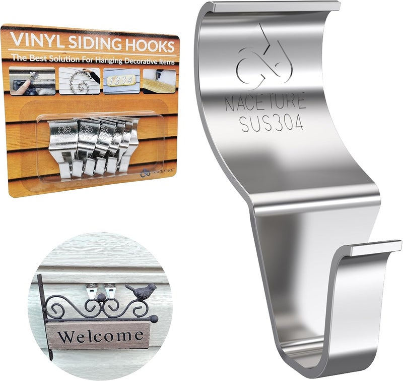 NACETURE Vinyl Siding Hooks Hanger (6 Pack) | No Drill Vinyl Siding Clips for Hanging Outdoor Decor - Image 1