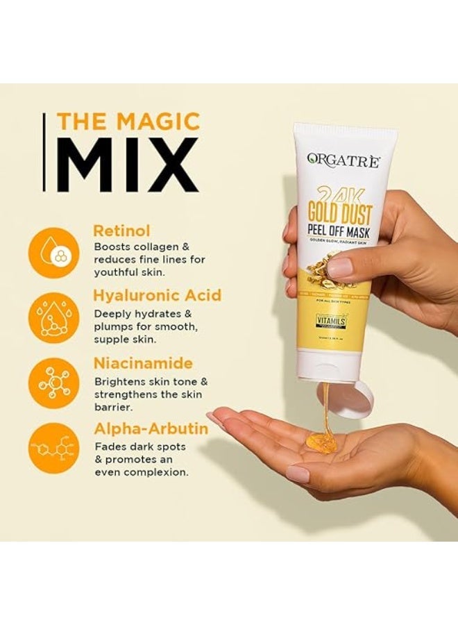 Orgatre 24k Gold Dust Peel Off Mask | Glowing Skin & hydrating, Boosts Collagen and Restoring Skin Radiance | For All Skin Types | For Men & Women | 100ml - Image 3