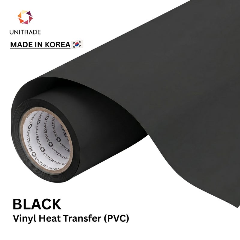 يونيترايد UNITRADE® رول فينيل نقل حراري Easy Cut (PVC) باللون الأسود / متوافق مع Cricut وSilhouette وآلات القص الاحترافية / معتمد CPSIA / صنع في كوريا - Image 1