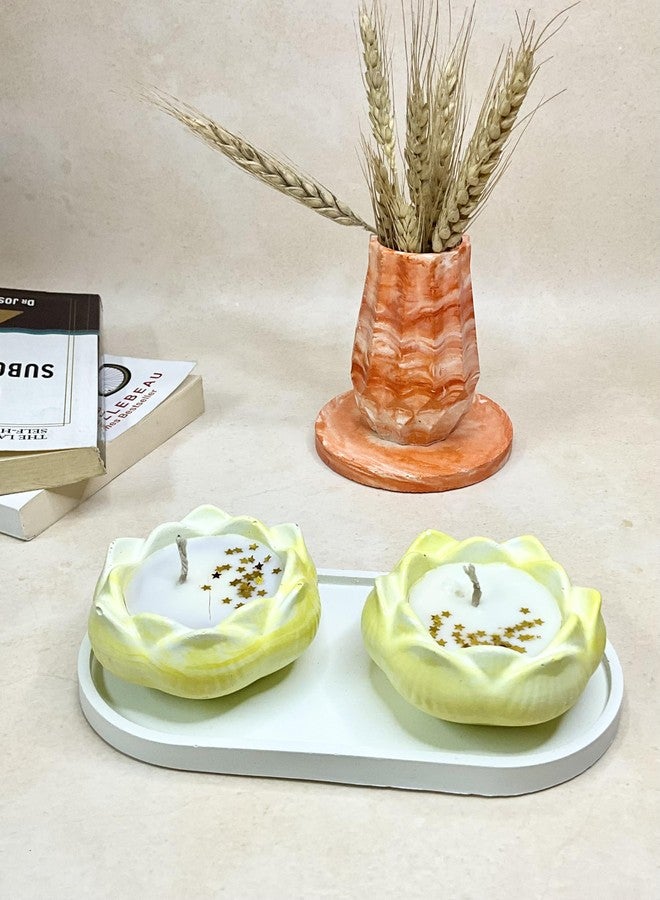 شمعة معطرة من شمع الصويا من Kaivarnamcraftycreations @Lotus Aesthetic قابلة لإعادة الاستخدام/مثالية للعلاج العطري/الاسترخاء/تخفيف التوتر/ديكور المنزل/هدية ديوالي/ديكور بوجا/هدية عيد الميلاد (عبوة من قطعتين) (أصفر) - Image 4