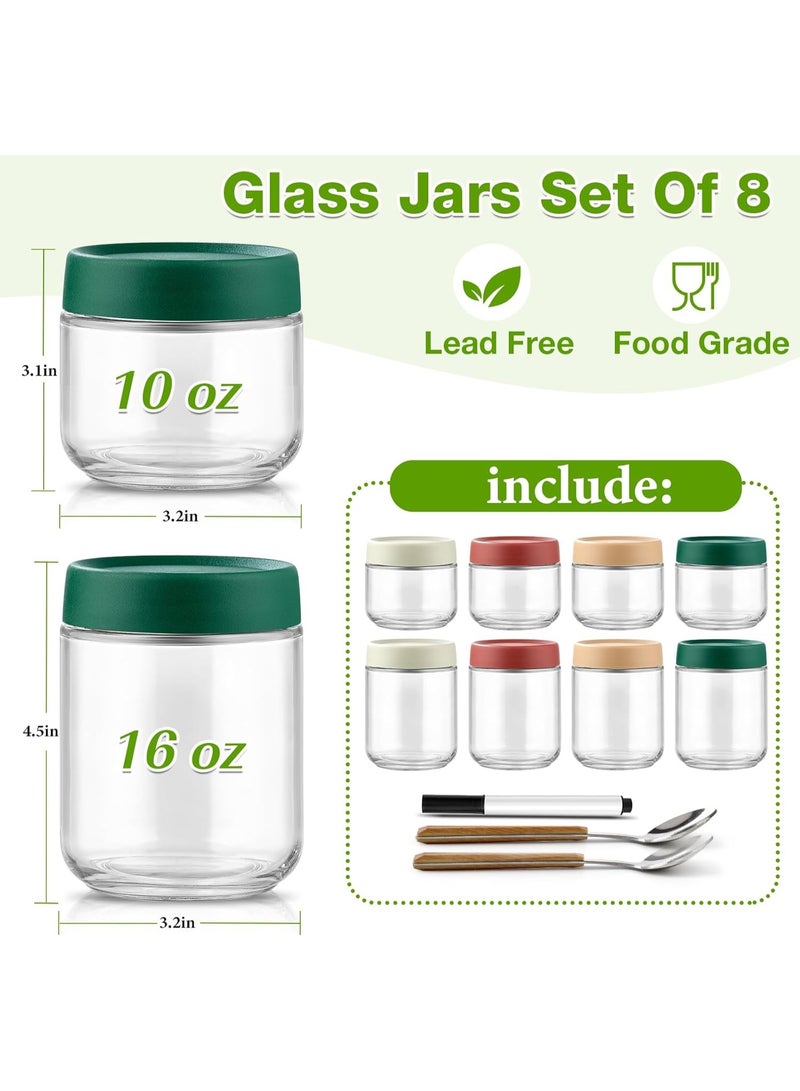 كيلا عبوة من 8 عبوات من الشوفان طوال الليل مع أغطية، برطمانات زجاجية كبيرة وصغيرة سعة 16 أونصة و10 أونصة، عبوة شوفان للإفطار، برطمانات تحضير وجبات السلطة لتخزين الطعام، برطمانات بودنغ بذور الشيا الفطرية - Image 2