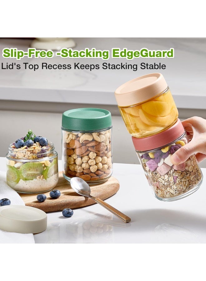 كيلا عبوة من 8 عبوات من الشوفان طوال الليل مع أغطية، برطمانات زجاجية كبيرة وصغيرة سعة 16 أونصة و10 أونصة، عبوة شوفان للإفطار، برطمانات تحضير وجبات السلطة لتخزين الطعام، برطمانات بودنغ بذور الشيا الفطرية - Image 4