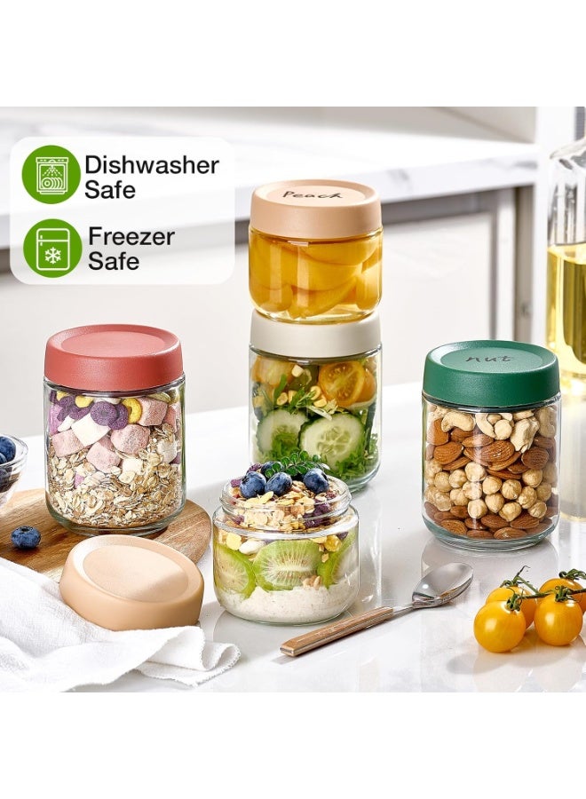 كيلا عبوة من 8 عبوات من الشوفان طوال الليل مع أغطية، برطمانات زجاجية كبيرة وصغيرة سعة 16 أونصة و10 أونصة، عبوة شوفان للإفطار، برطمانات تحضير وجبات السلطة لتخزين الطعام، برطمانات بودنغ بذور الشيا الفطرية - Image 5