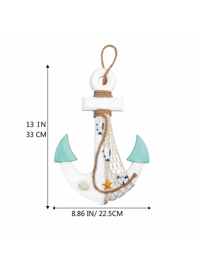 Meching 2 Pack 11" Nautical Beach Wooden Ship Wheel and 13" Wood Anchor with Rope Nautical Boat Steering Wheel Rudder Anchor Wall Decor Door Hanging Ornament Beach Theme Home Decoration(White&Green) - Image 3