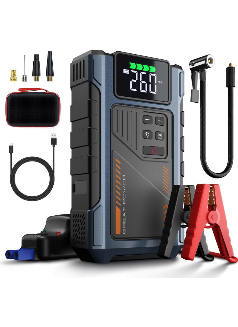 Rock Pow Car Battery Charger Jump Starter with Air Compressor, 2500A Jumper Box for Car Battery Portable Booster Jump Pack, 12V Jumpstart Combo 150PSI Car Tire Inflator Air Pump(Up to 7.5L Gas/6.0L Diesel)  - Image 1