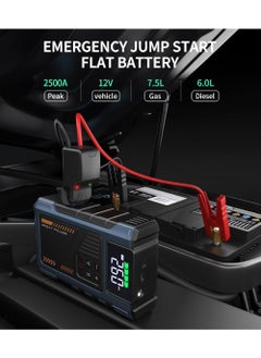 Rock Pow Car Battery Charger Jump Starter with Air Compressor, 2500A Jumper Box for Car Battery Portable Booster Jump Pack, 12V Jumpstart Combo 150PSI Car Tire Inflator Air Pump(Up to 7.5L Gas/6.0L Diesel)  - Image 2