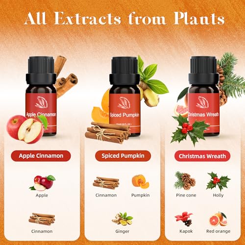 ASAKUKI Essential Oils for Diffusers for Home, Fragrance Oil for Candle Making, Peppermint, Vanilla Cupcake, Sparkling Cinnamon, Spiced Pumpkin, Christmas Wreath and Apple Cinnamon 6 x 10 ml - Image 3