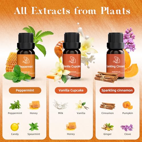 ASAKUKI Essential Oils for Diffusers for Home, Fragrance Oil for Candle Making, Peppermint, Vanilla Cupcake, Sparkling Cinnamon, Spiced Pumpkin, Christmas Wreath and Apple Cinnamon 6 x 10 ml - Image 2