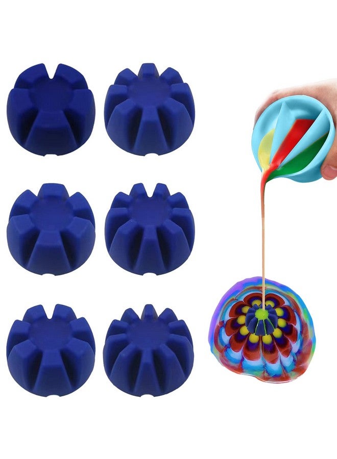 Kunyeah 6Pcs/Set Flower Pour Cups Silicone Split Cup For Paint Pouring Acrylic Pouring Flower Strainers Fluid Art Pour Diy Resin Molds For Making Painting Tools Drawing Accessories (Blue) - Image 1