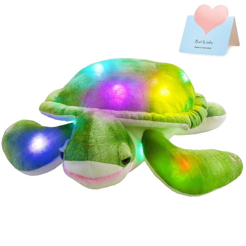 Glow Guards 14'' Light up Sea Turtle Stuffed Animal LED Soft Ocean Life Plush Toy Pillow with Colorful Night Lights Glowing Birthday Children's Day Gifts for Toddler Kids - Image 1