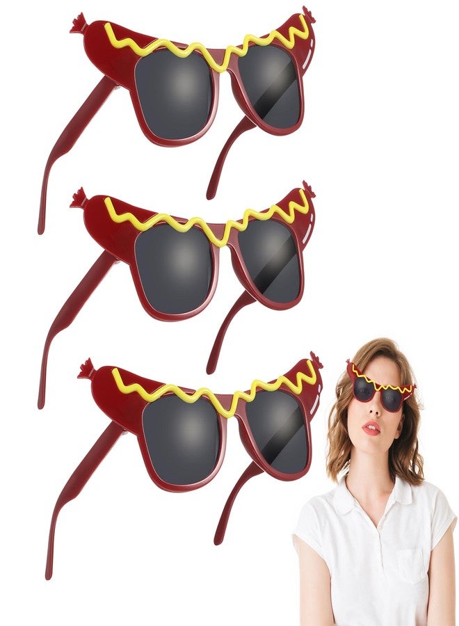 جارنيك نظارات شمسية مرحة على شكل هوت دوغ من جارنيك، 3 قطع، للبالغين: نظارات حفلات مبتكرة، إكسسوارات أزياء تنكرية مميزة، مناسبة للهالوين والكرنفالات والحفلات التنكرية. - Image 1