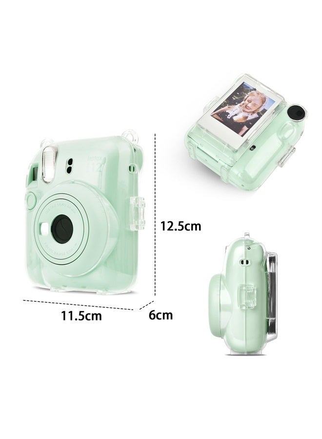 Rieibi حافظة شفافة متوافقة مع فوجي إنستكس ميني 12، حقيبة حمل بولارويد لكاميرا فوجي فيلم إنستكس ميني 12 الفورية مع جيب لتخزين الصور، حزام وملصق لطيف - أخضر - Image 3