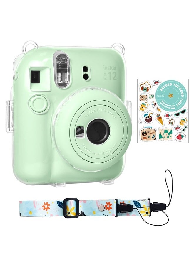 Rieibi حافظة شفافة متوافقة مع فوجي إنستكس ميني 12، حقيبة حمل بولارويد لكاميرا فوجي فيلم إنستكس ميني 12 الفورية مع جيب لتخزين الصور، حزام وملصق لطيف - أخضر - Image 1