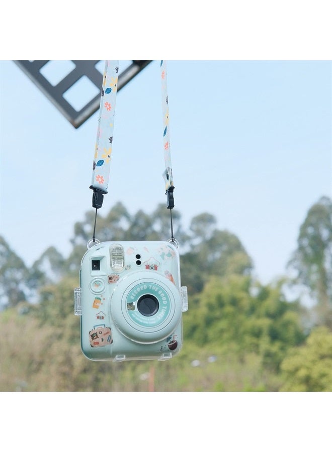 Rieibi حافظة شفافة متوافقة مع فوجي إنستكس ميني 12، حقيبة حمل بولارويد لكاميرا فوجي فيلم إنستكس ميني 12 الفورية مع جيب لتخزين الصور، حزام وملصق لطيف - أخضر - Image 4