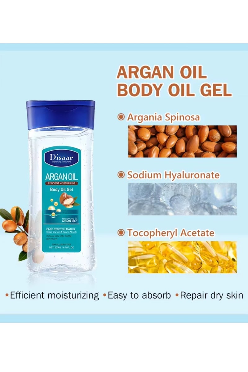 Disaar زيت الأركان المرطب للجسم 200 مل - 2 قطعة جل للعناية بالبشرة وتفتيح الجسم وزيت تدليك الجسم المهدئ والمرطب ومضاد الشيخوخة جل طبيعي - Image 4