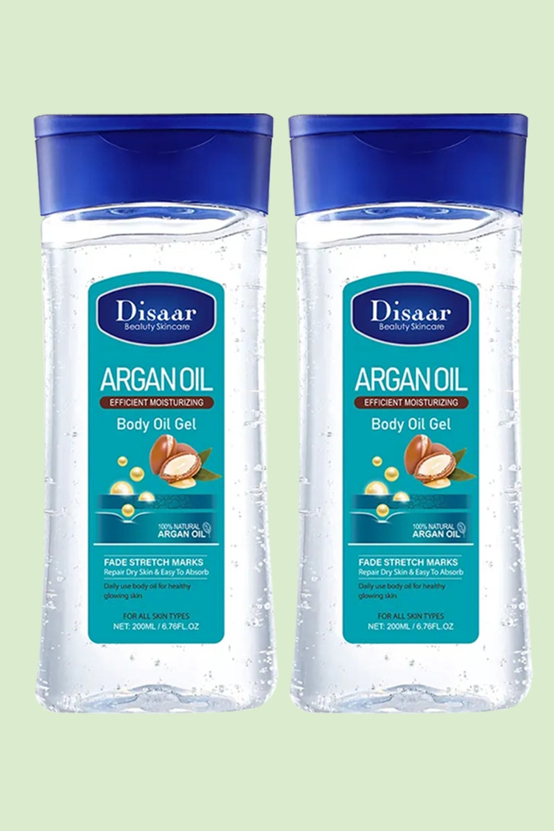 Disaar زيت الأركان المرطب للجسم 200 مل - 2 قطعة جل للعناية بالبشرة وتفتيح الجسم وزيت تدليك الجسم المهدئ والمرطب ومضاد الشيخوخة جل طبيعي - Image 1