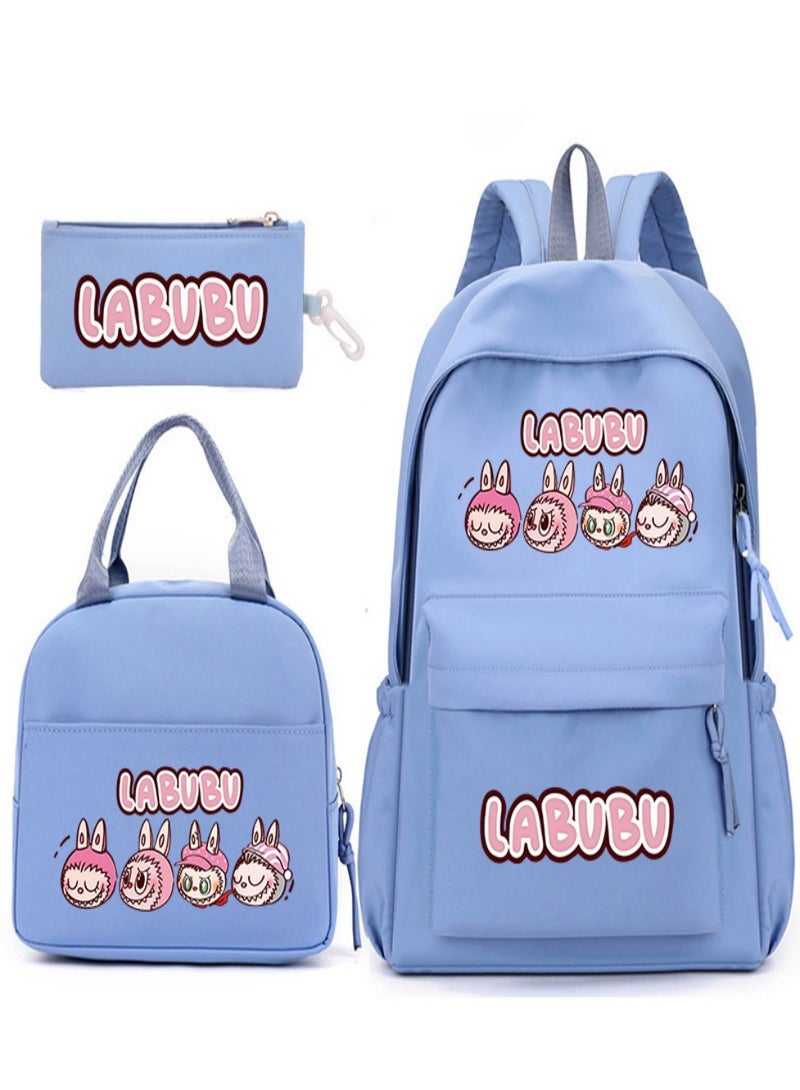 Labubu Children Backpack Schoolbag Teen Student School Book bag with Lunch Box Pen Case 3 in 1 for Kids