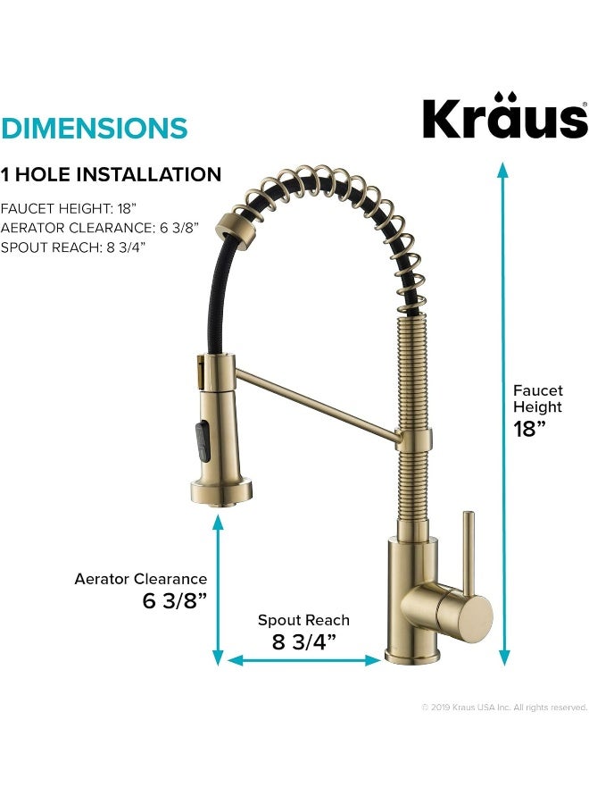Kraus صنبور مطبخ تجاري كراوس Kpf-1610Bg بولدن بارتفاع 18 بوصة مع رأس رش مزدوج قابل للسحب بتشطيب أل برايت، 18 بوصة، ذهب مصقول - Image 5
