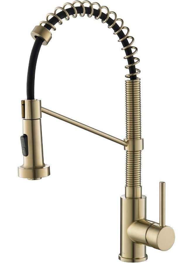 Kraus صنبور مطبخ تجاري كراوس Kpf-1610Bg بولدن بارتفاع 18 بوصة مع رأس رش مزدوج قابل للسحب بتشطيب أل برايت، 18 بوصة، ذهب مصقول - Image 1