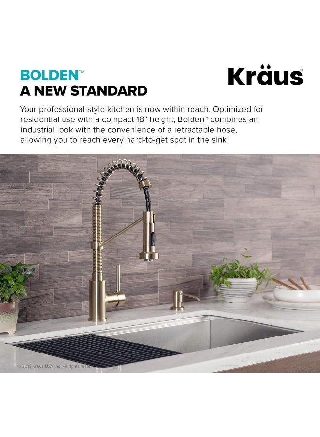 Kraus صنبور مطبخ تجاري كراوس Kpf-1610Bg بولدن بارتفاع 18 بوصة مع رأس رش مزدوج قابل للسحب بتشطيب أل برايت، 18 بوصة، ذهب مصقول - Image 3
