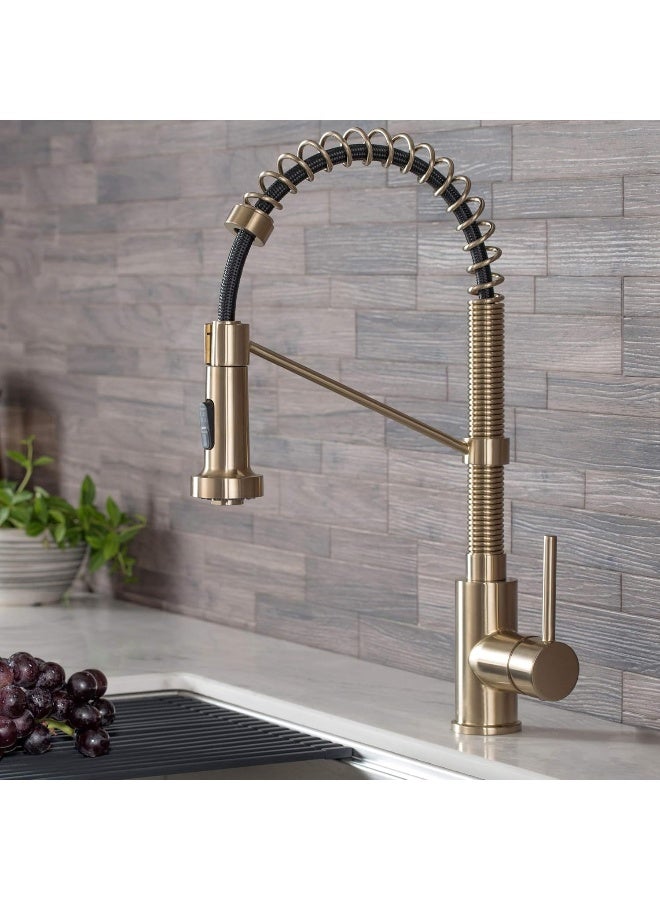 Kraus صنبور مطبخ تجاري كراوس Kpf-1610Bg بولدن بارتفاع 18 بوصة مع رأس رش مزدوج قابل للسحب بتشطيب أل برايت، 18 بوصة، ذهب مصقول - Image 2