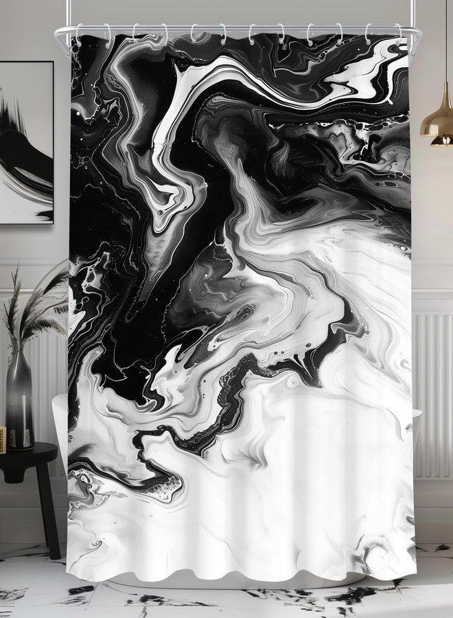 Cinbloo Black and White 60Wx72H Shower Curtain Abstract Gery Marble Modern Neutral Ombre Minimalist Elegant Ink Texture Chic Simple Bathroom Curtain Set Aesthetic Bath Bathroom Accessories Decor - Image 1