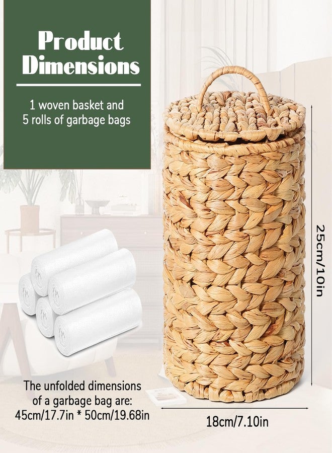 Exclaith Boho Wicker Trash Can with Lid 1.3 Gallons Small Bathroom Trash Can with 100 Garbage Bags Water Hyacinth Wicker Waste Basket for Bedroom Bathroom Kitchen Living Room - Image 2