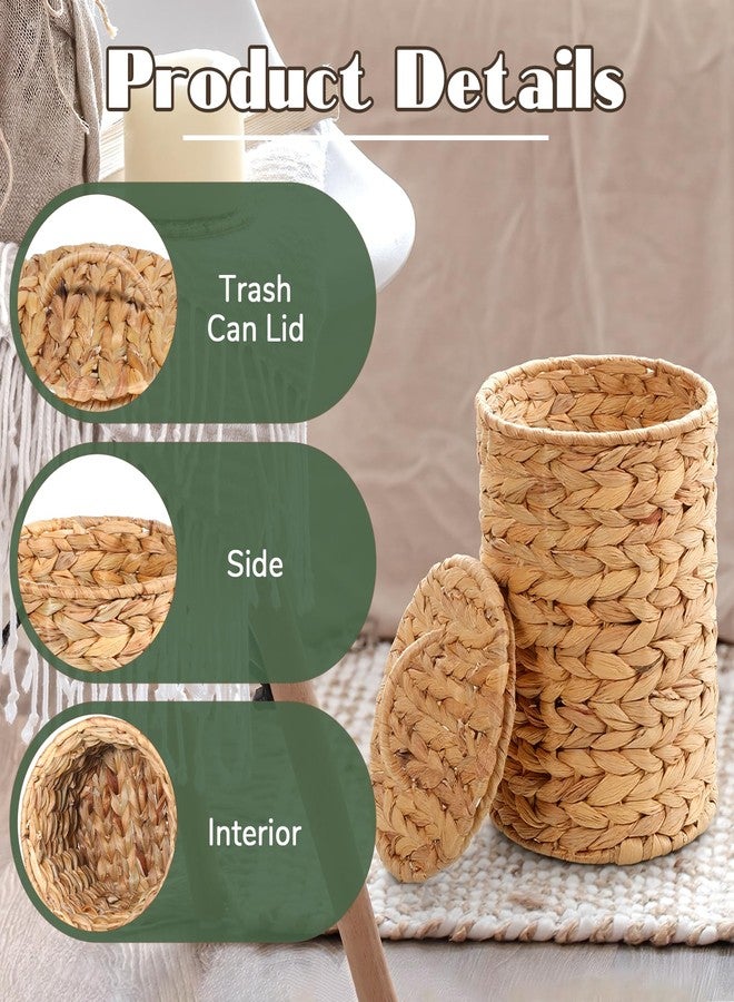 Exclaith Boho Wicker Trash Can with Lid 1.3 Gallons Small Bathroom Trash Can with 100 Garbage Bags Water Hyacinth Wicker Waste Basket for Bedroom Bathroom Kitchen Living Room - Image 3