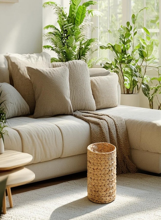 Exclaith Boho Wicker Trash Can with Lid 1.3 Gallons Small Bathroom Trash Can with 100 Garbage Bags Water Hyacinth Wicker Waste Basket for Bedroom Bathroom Kitchen Living Room - Image 4