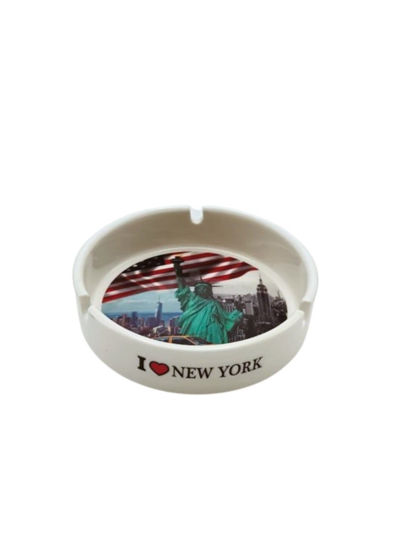 Liying NewYork Iconic Locations Designed Ceramic Glass Ashtray for Home Office Outdoor Decorative, Clear Tabletop Ash Tray for Cigarettes (10cmx11cmx3cm)  - Image 1