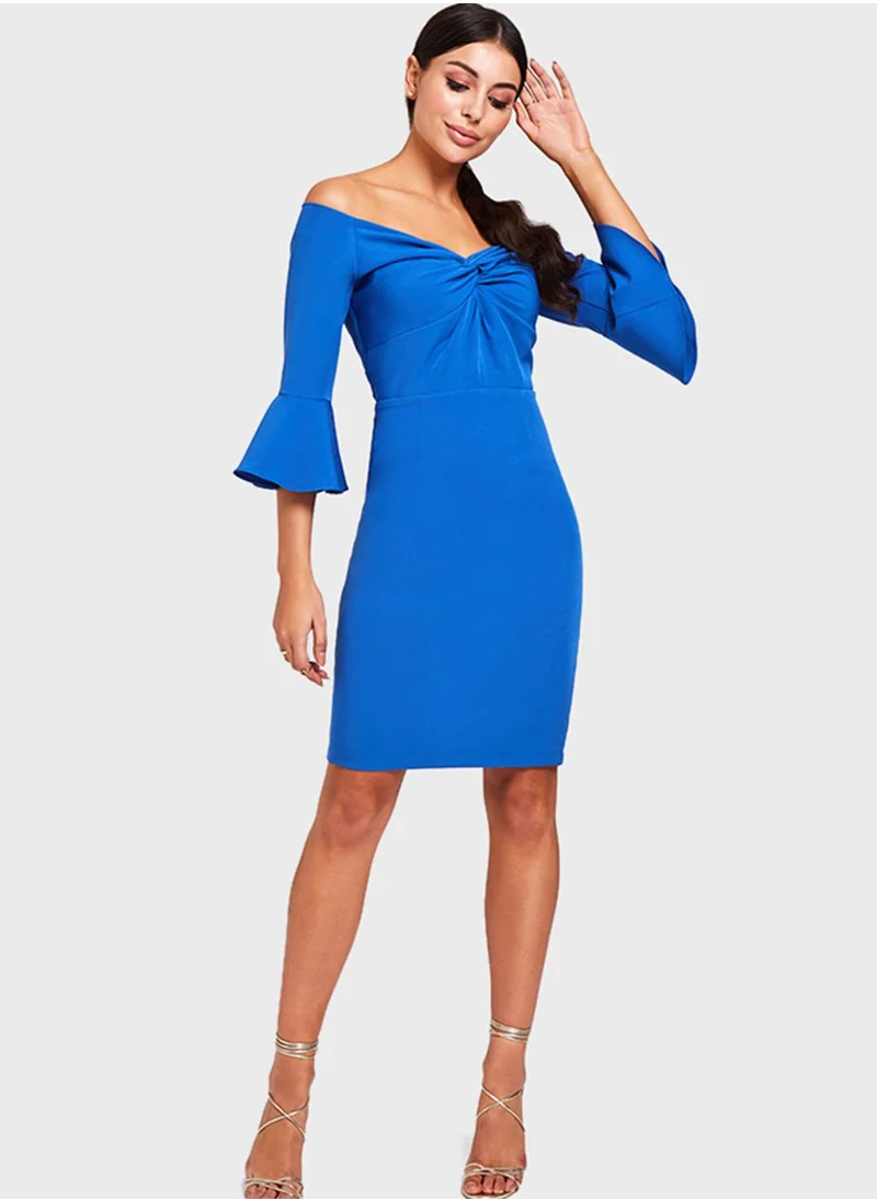 Girls On Film Front Twisted Flute Sleeve Dress