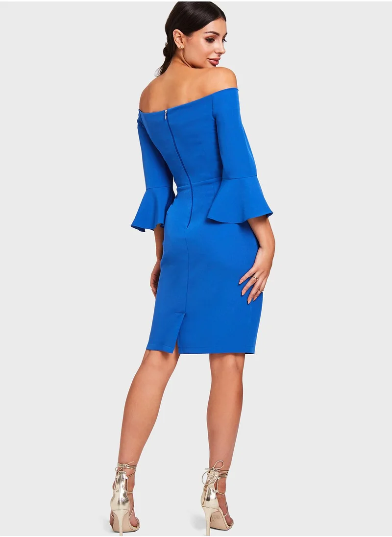 Girls On Film Front Twisted Flute Sleeve Dress