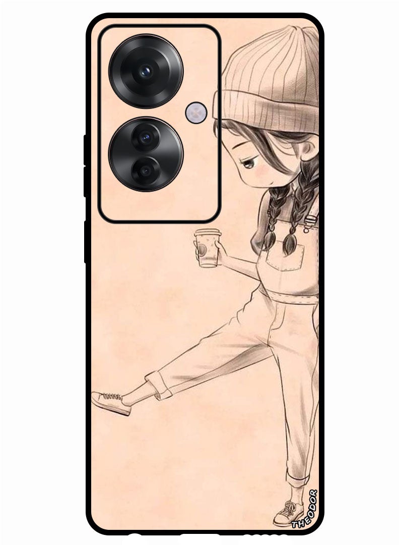 Theodor Protective Case Anti Scratch Shock Proof Bumper Cover For Oppo Reno 11F Girl drink coffee - Image 1