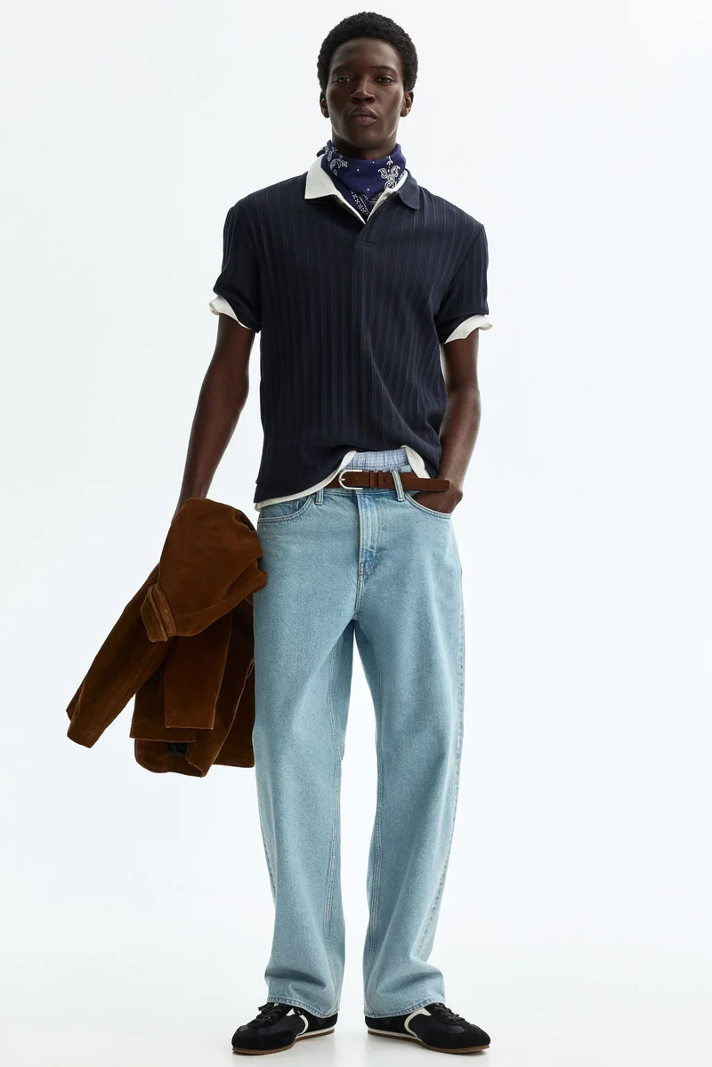 H&M  Slim Fit Textured jersey polo shirt for Men | Best Price UAE