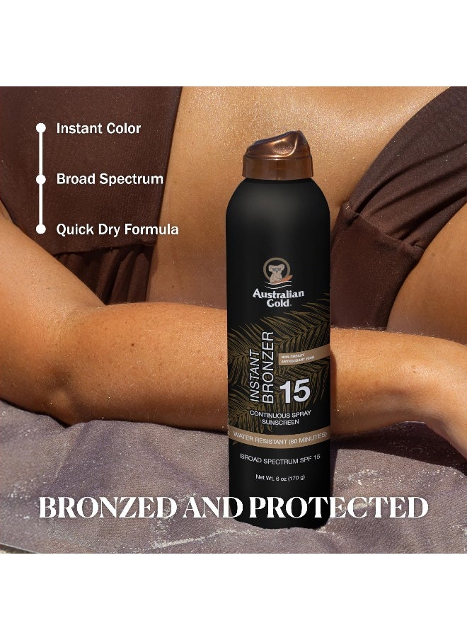 Australian Gold Australian Gold Continuous Spray Sunscreen with Instant Bronzer SPF 15 Immediate Glow Dries Fast Broad Spectrum Water Resistant NonGreasy Oxybenzone Free Cruelty Free 6 Ounce  - Image 4