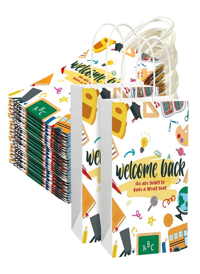 Harloon 24 Pieces Welcome Back to School Party Gift Bags Paper Goodie Welcome Gift Bags with Handles for Back to School Party Favors First Day of School Gift Wrapping, 5.91 x 3.15 x 8.27 Inch - Image 1