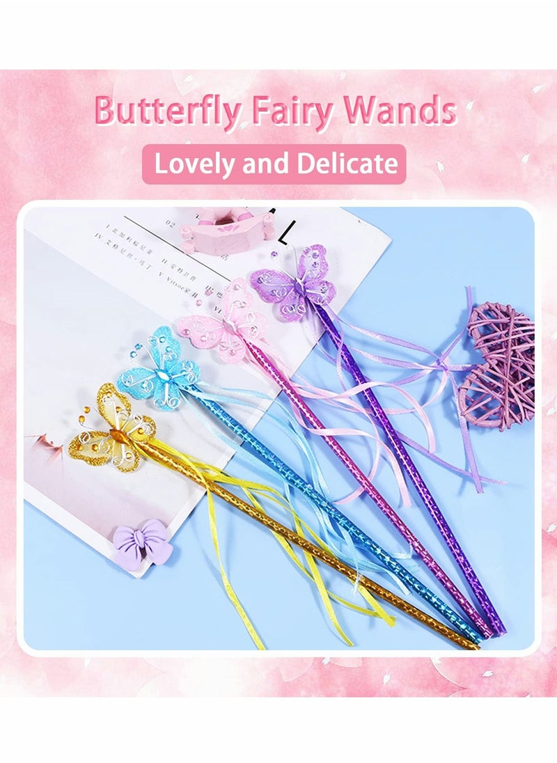Excefore Butterfly Magic Fairy Wand Princess Glitter Wands With Ribbons For Girls Princess Costume Props Role Play Kids Magic Shows Cosplay Butterfly Party Favors Fairy Birthday Party Supplies 8 Pieces  - Image 2