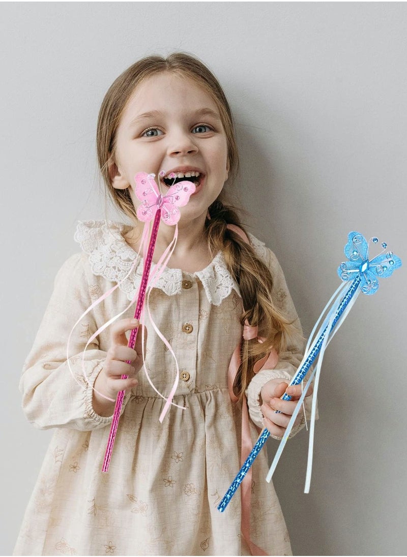 Excefore Butterfly Magic Fairy Wand Princess Glitter Wands With Ribbons For Girls Princess Costume Props Role Play Kids Magic Shows Cosplay Butterfly Party Favors Fairy Birthday Party Supplies 8 Pieces  - Image 4
