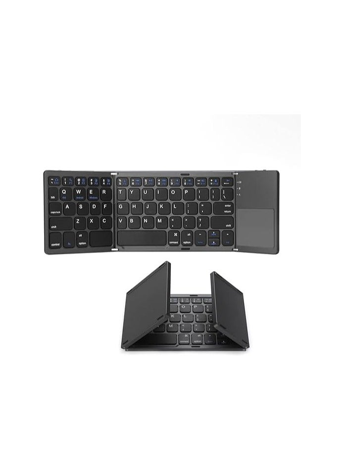 Generic - Foldable Bluetooth Keyboard, Compact Wireless Pocket-Sized Keyboard with Touchpad, Compatible with Android, Windows, Computers, and Tablets - Image 1