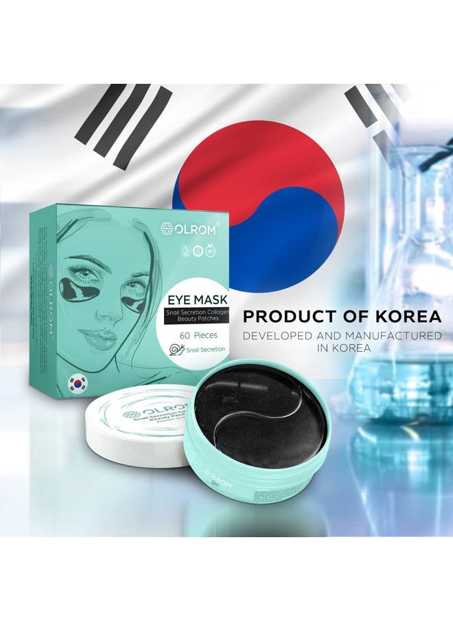 OLROM - Korean Skin Care Depuffing Eye Patches: 60-Pack of Hydrating Under Eye Masks with Collagen & Snail Secretion for Dark Circles & Under Eye Puffiness - Image 1