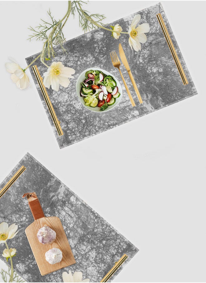 لوحة صينية تقديم أكريليك مزخرفة بتصميم شكل رخامي بمقابض معدنية ذهبية اللون مقاس ٣٠x٢٠سم  - Image 4