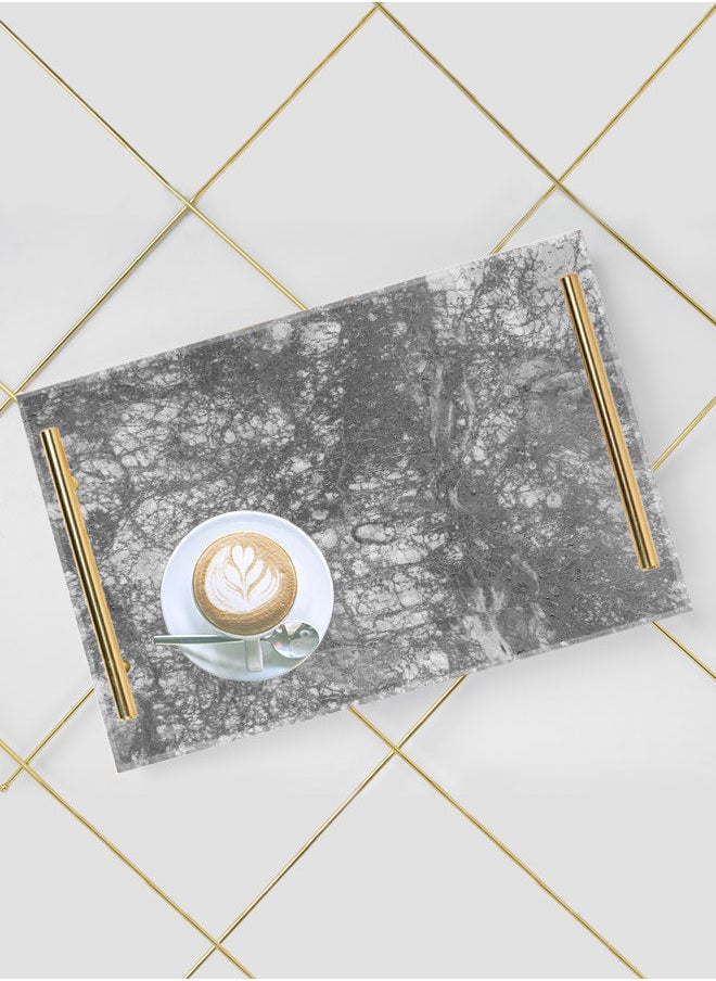 لوحة صينية تقديم أكريليك مزخرفة بتصميم شكل رخامي بمقابض معدنية ذهبية اللون مقاس ٣٠x٢٠سم  - Image 5