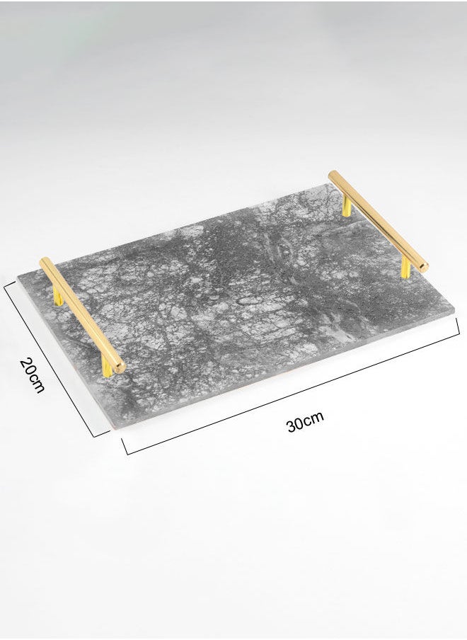 لوحة صينية تقديم أكريليك مزخرفة بتصميم شكل رخامي بمقابض معدنية ذهبية اللون مقاس ٣٠x٢٠سم  - Image 2